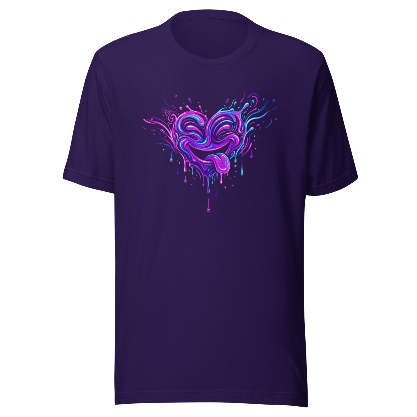 Lila T-Shirt mit psychodelischem Herz das die Zunge rausstreckt