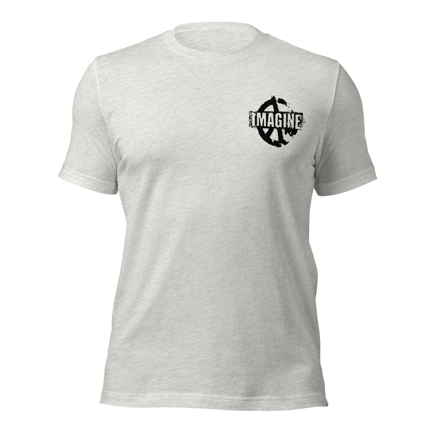 Aschgraues T-Shirt mit kleinem Peace Zeichen Print und IMAGINE Schriftzug