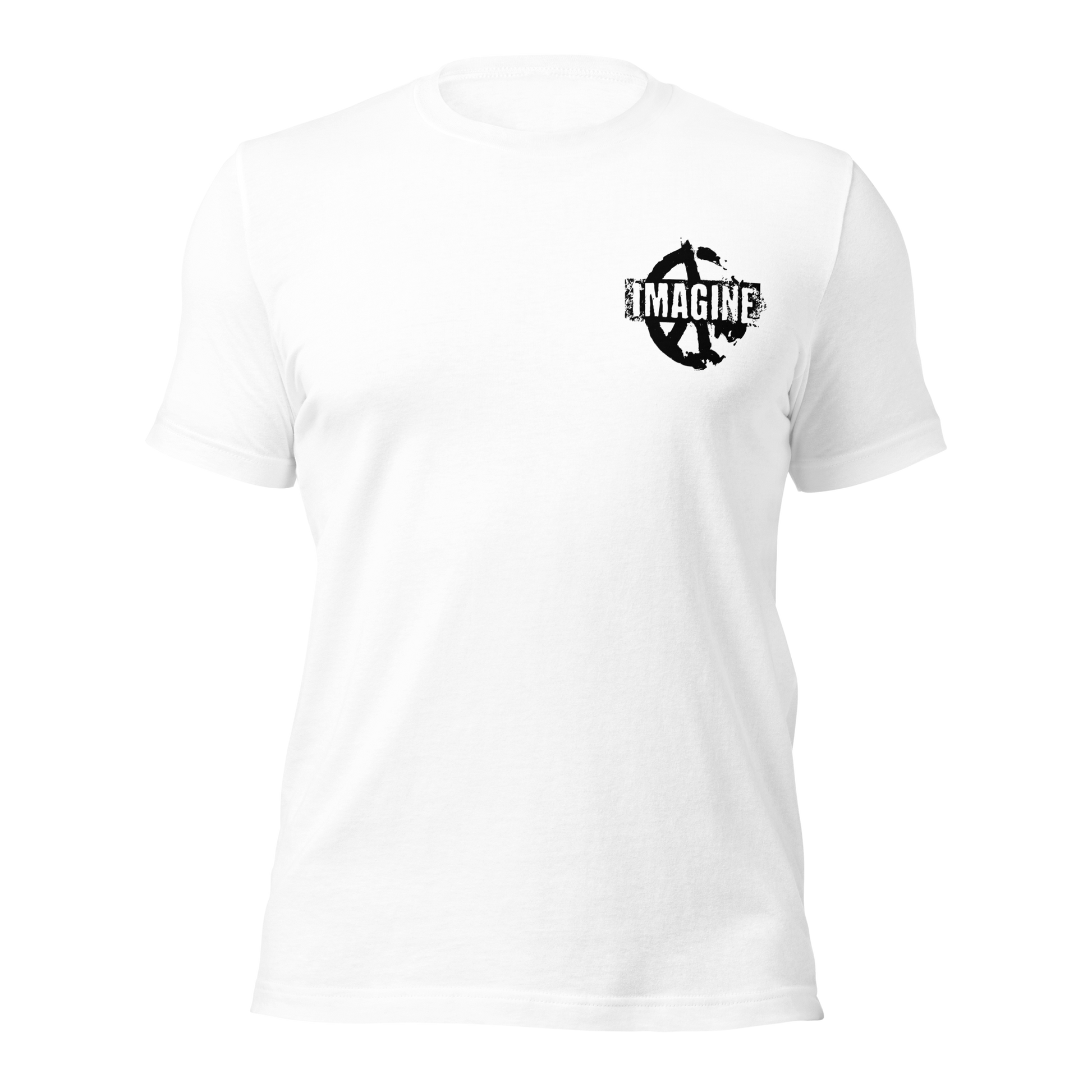 Weißes T-Shirt mit kleinem Peace Zeichen Print und IMAGINE Schriftzug