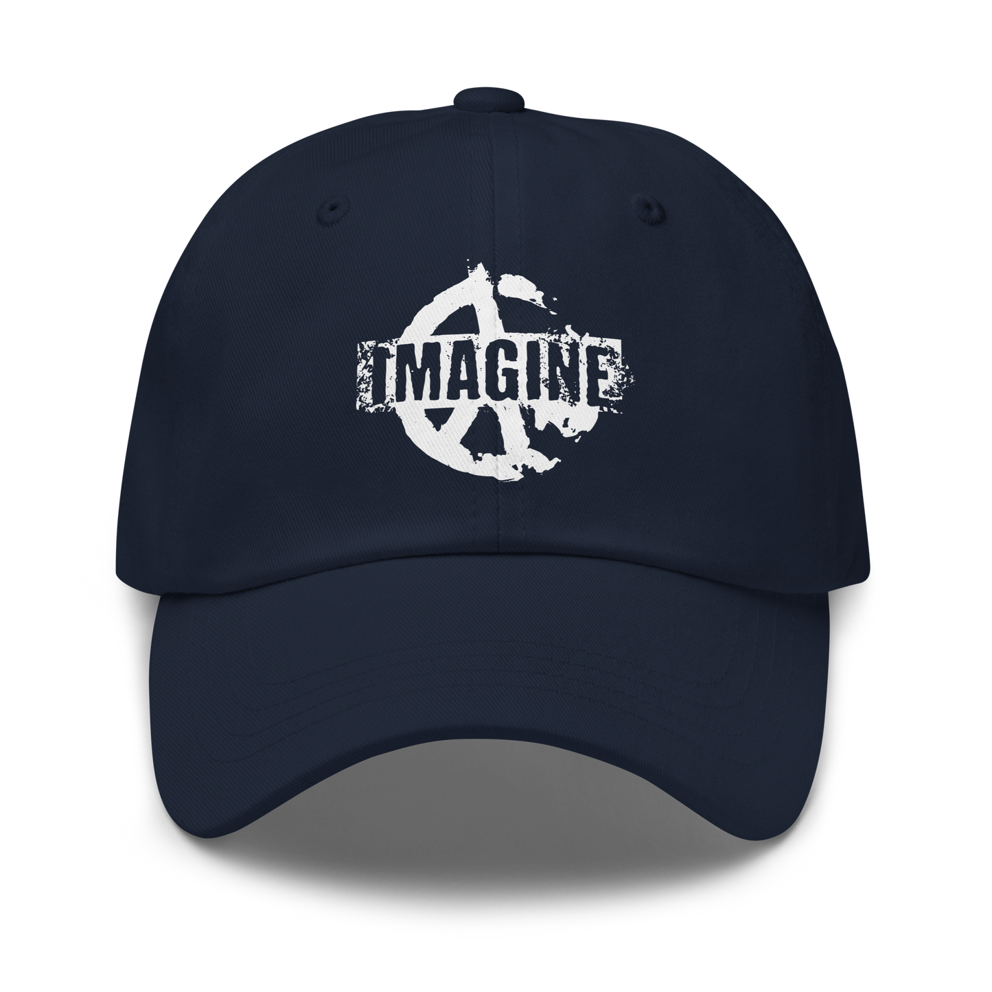 Frontansicht Navy Cap mit Peace Zeichen Print und IMAGINE Schriftzug