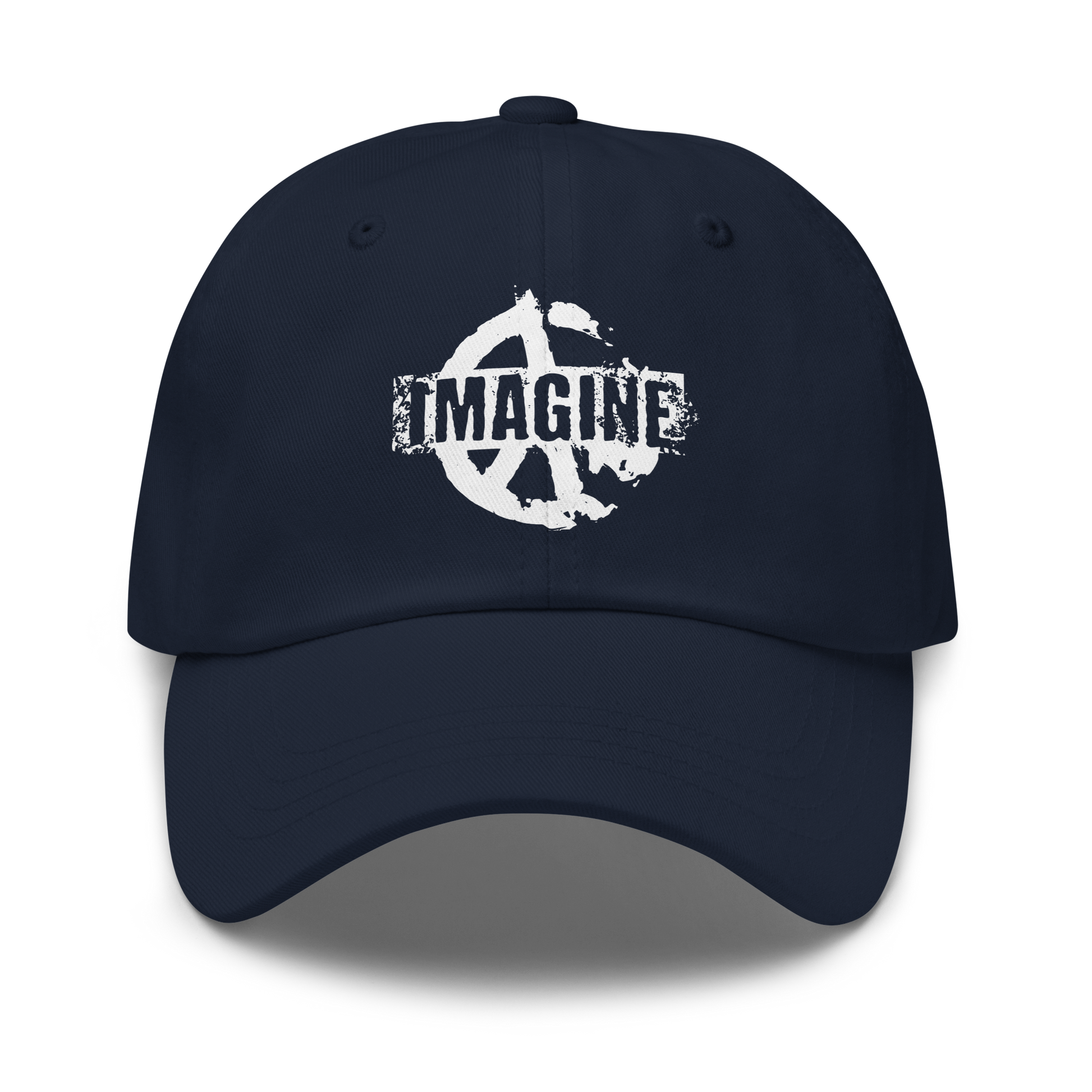 Frontansicht Navy Cap mit Peace Zeichen Print und IMAGINE Schriftzug