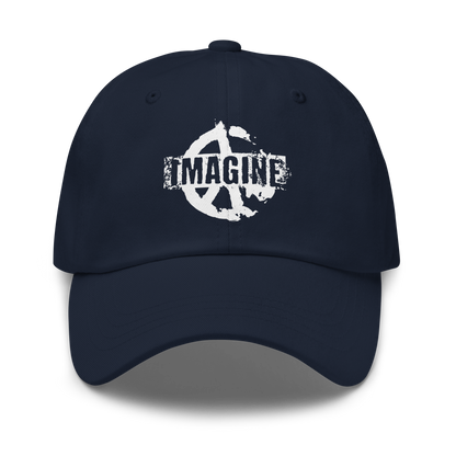 Frontansicht Navy Cap mit Peace Zeichen Print und IMAGINE Schriftzug