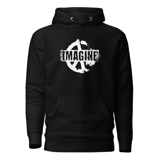 Schwarzer Hoodie mit Peace Zeichen Print und Imagine Schriftzug