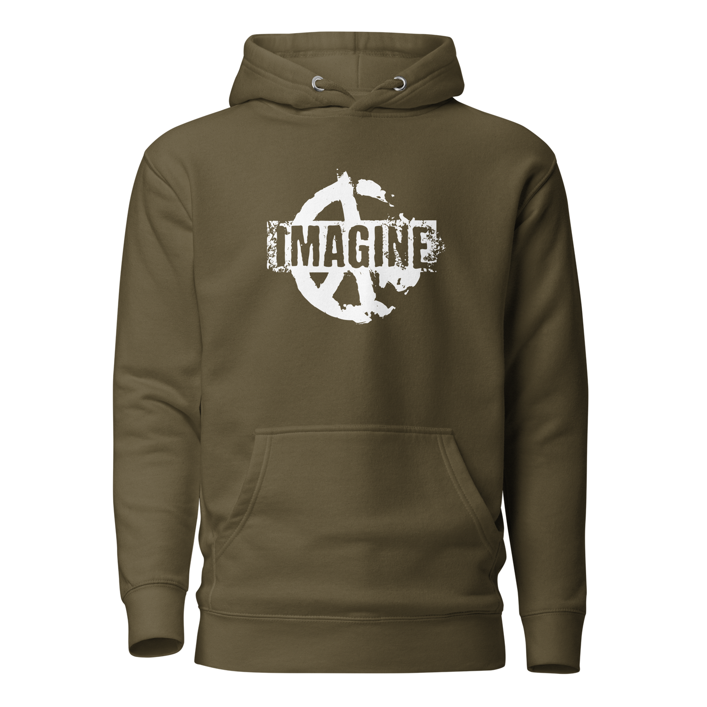 Militärgrüner Hoodie mit Peace Zeichen Print und Imagine Schriftzug
