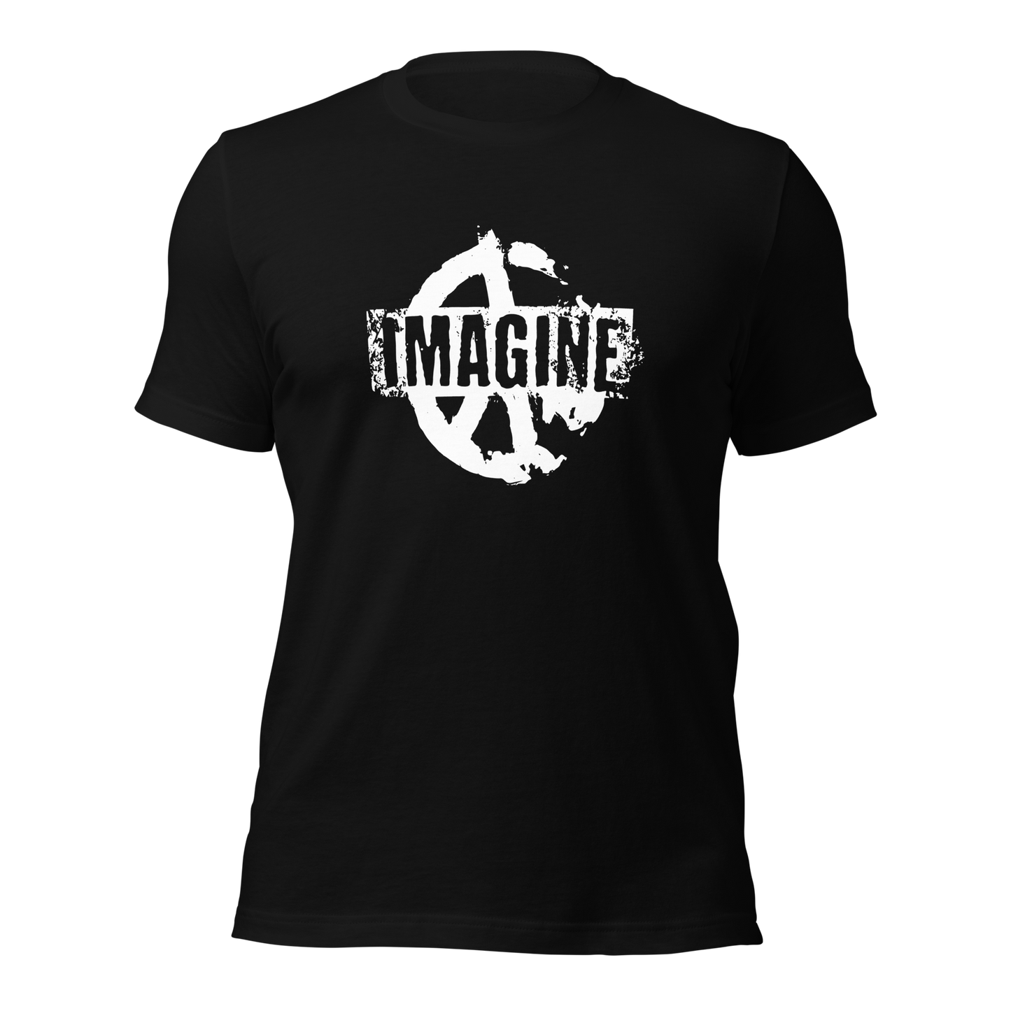 Schwarzes T-Shirt mit Peace Zeichen Print und Imagine Schriftzug