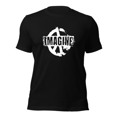 Schwarzes T-Shirt mit Peace Zeichen Print und Imagine Schriftzug