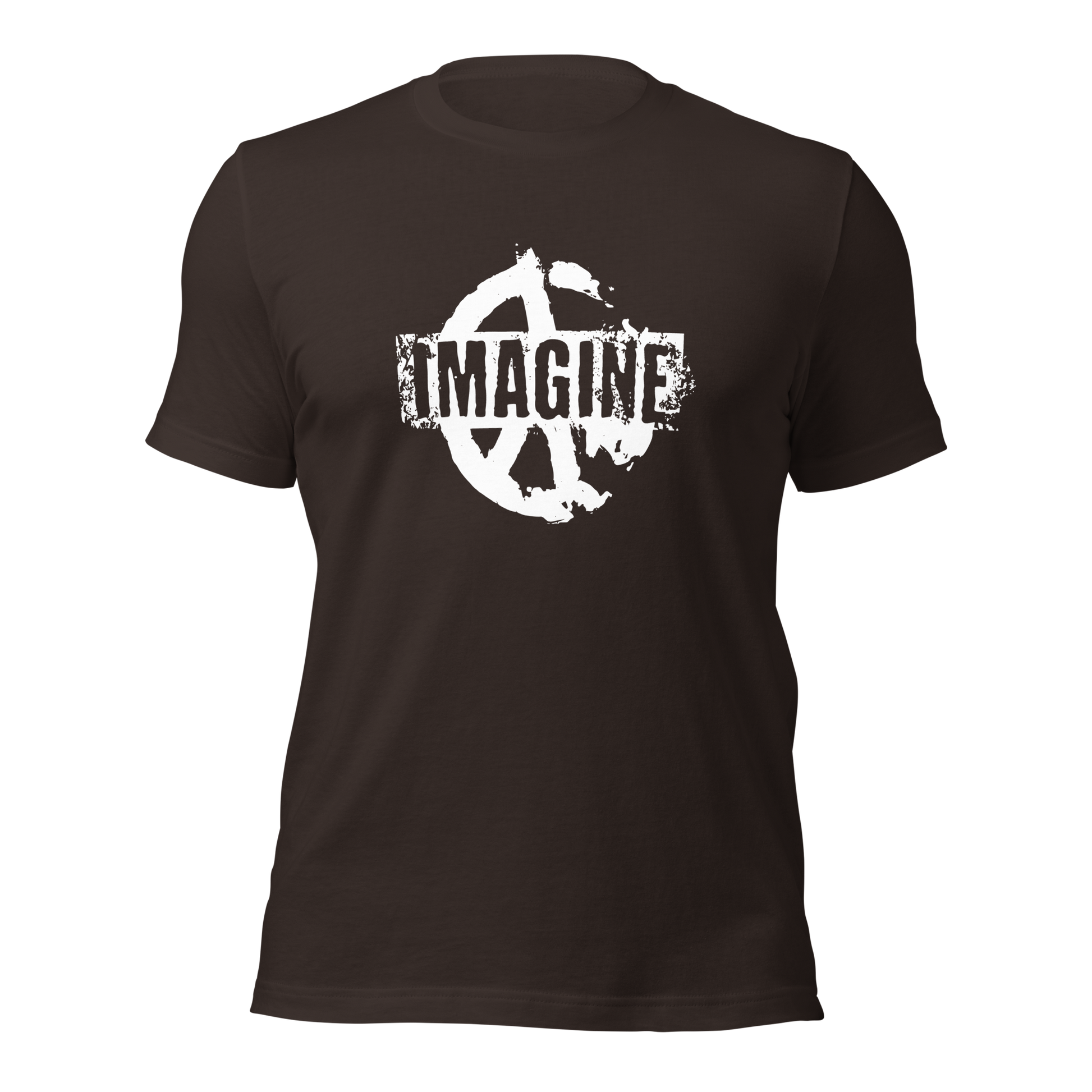 Braunes T-Shirt mit Peace Zeichen Print und Imagine Schriftzug