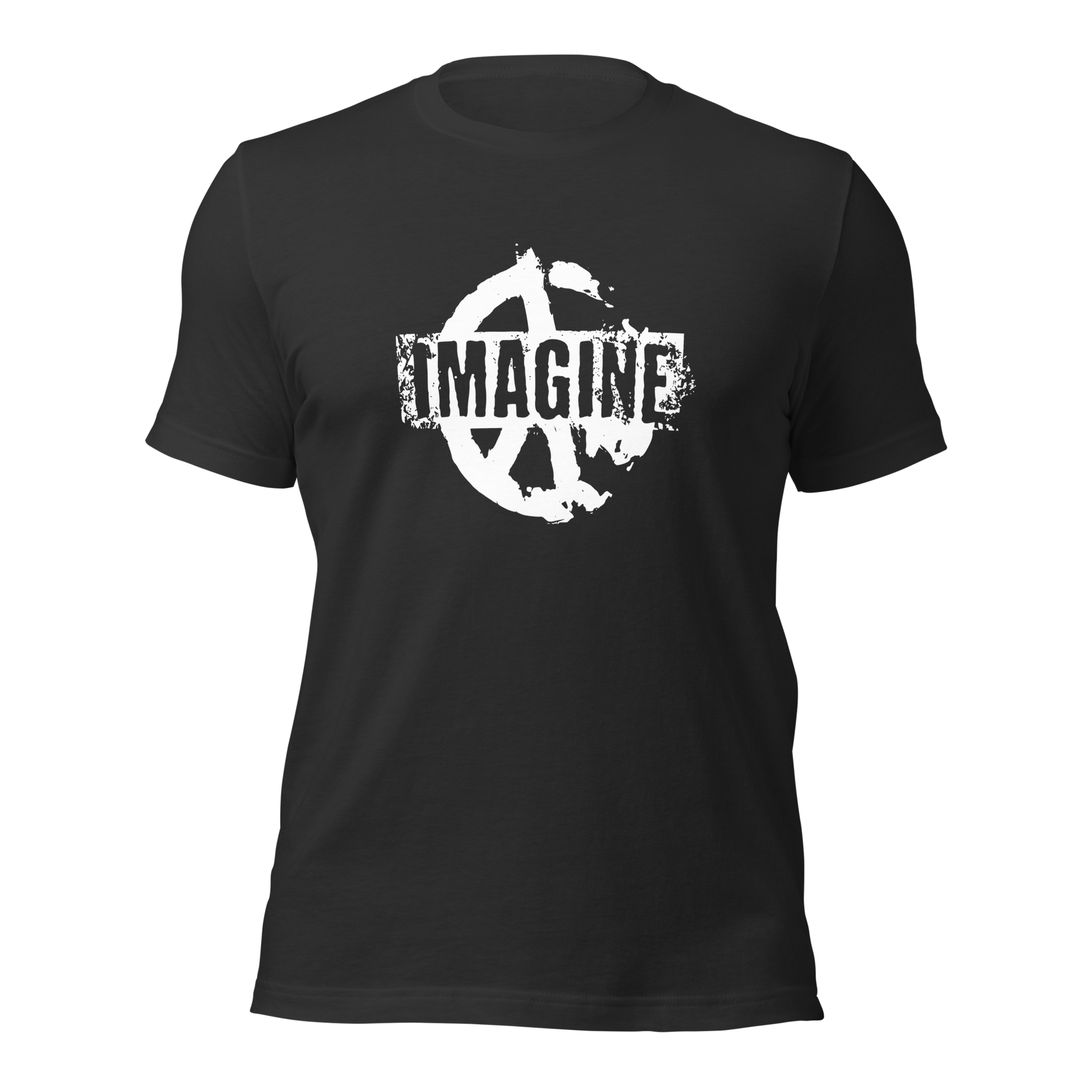 Dunkelgraues T-Shirt mit Peace Zeichen Print und Imagine Schriftzug