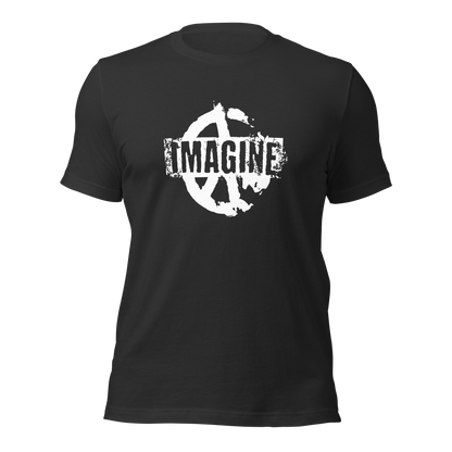 Dunkelgraues T-Shirt mit Peace Zeichen Print und Imagine Schriftzug