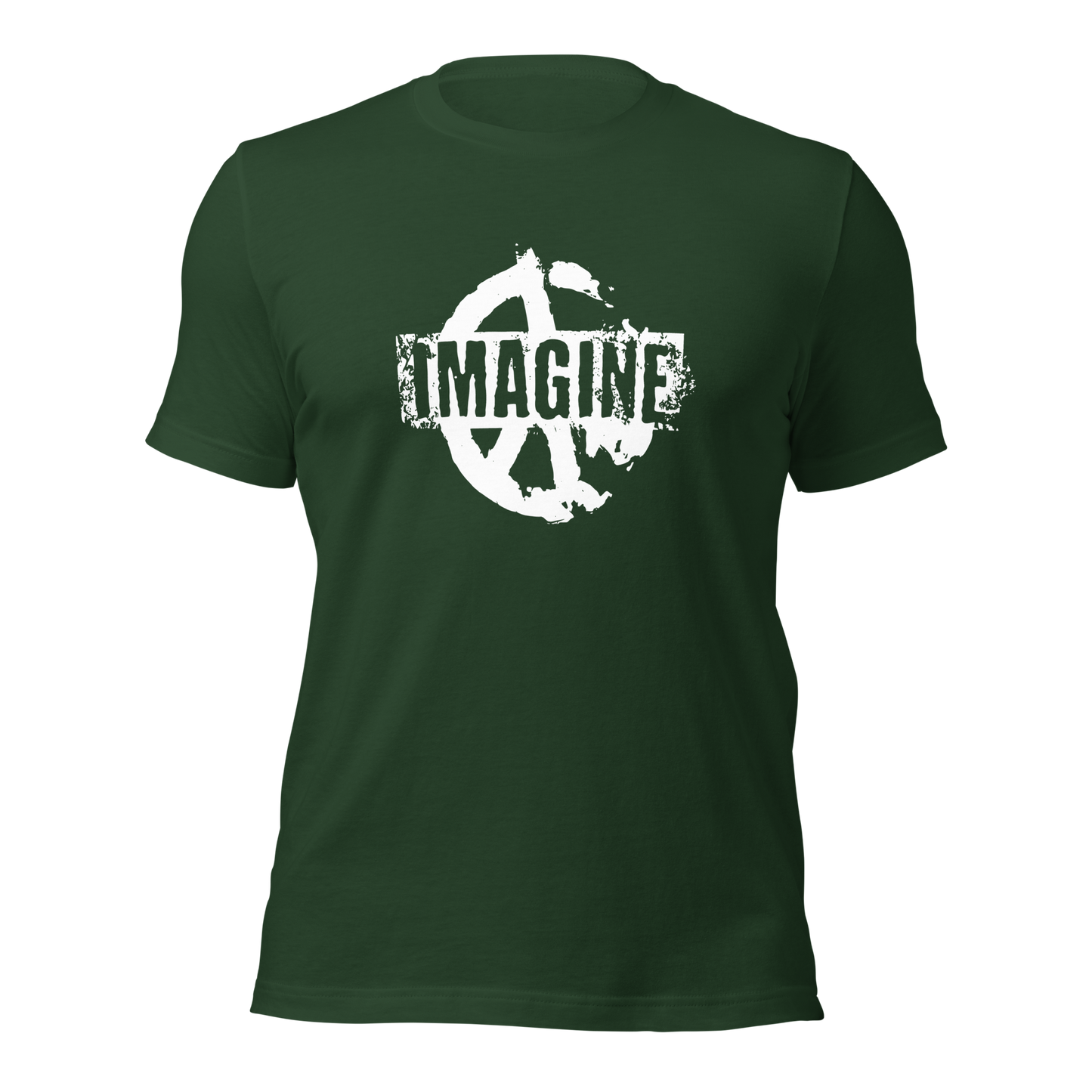 Waldgrünes T-Shirt mit Peace Zeichen Print und Imagine Schriftzug