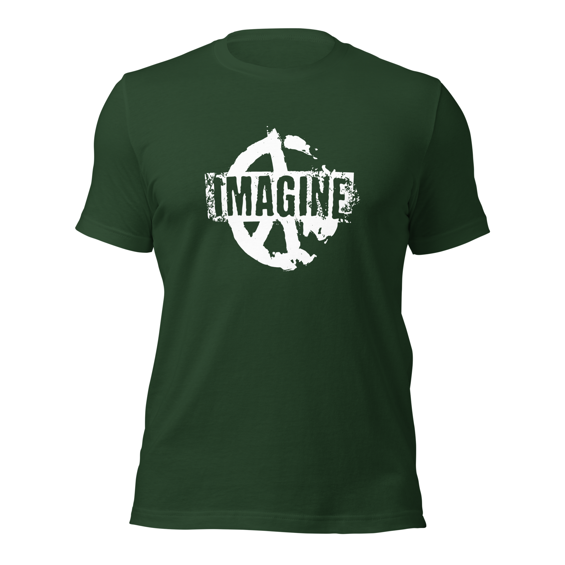 Waldgrünes T-Shirt mit Peace Zeichen Print und Imagine Schriftzug