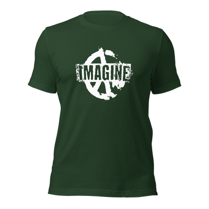 Waldgrünes T-Shirt mit Peace Zeichen Print und Imagine Schriftzug