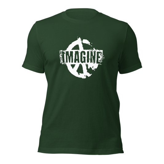 Waldgrünes T-Shirt mit Peace Zeichen Print und Imagine Schriftzug