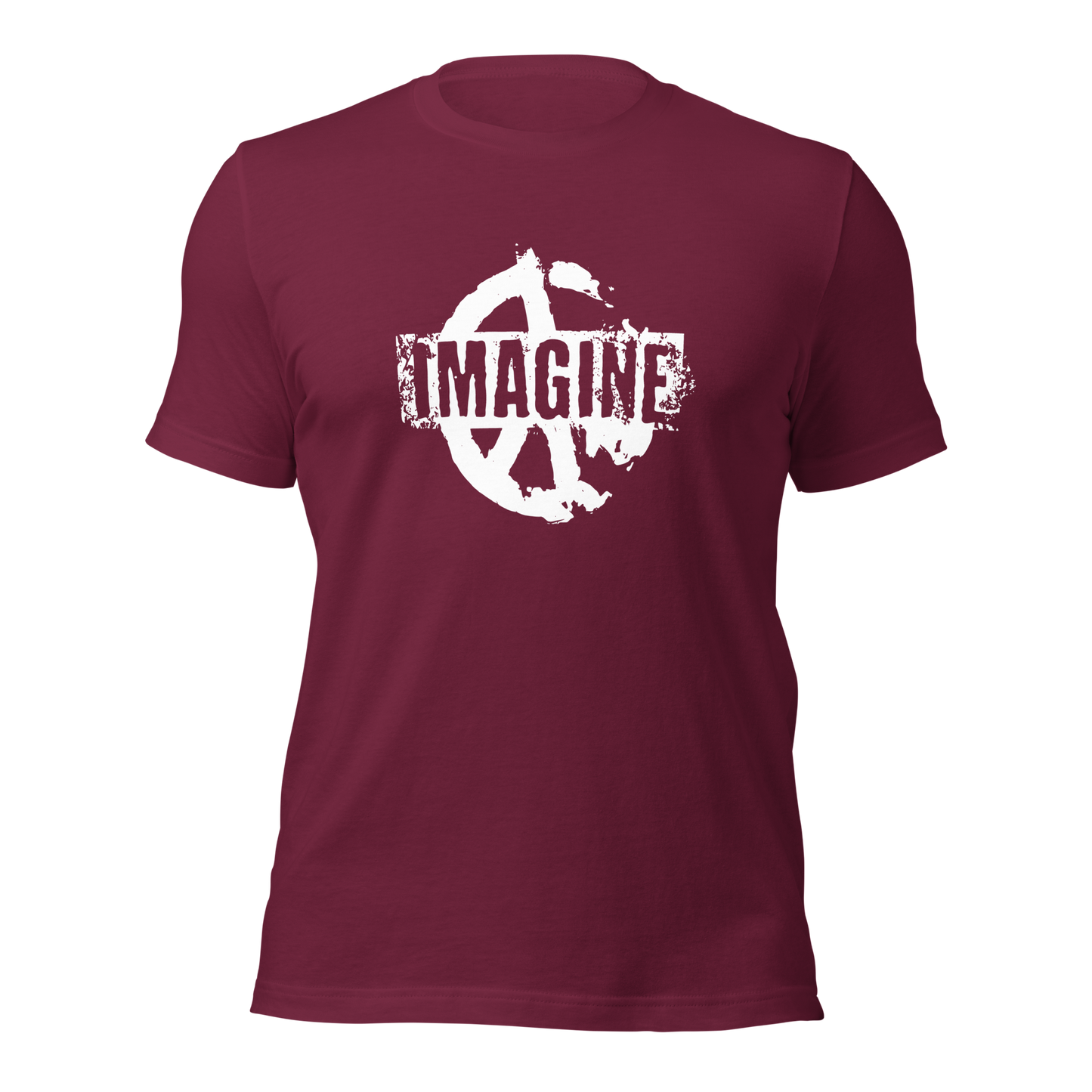 Maroonrotes T-Shirt mit Peace Zeichen Print und Imagine Schriftzug