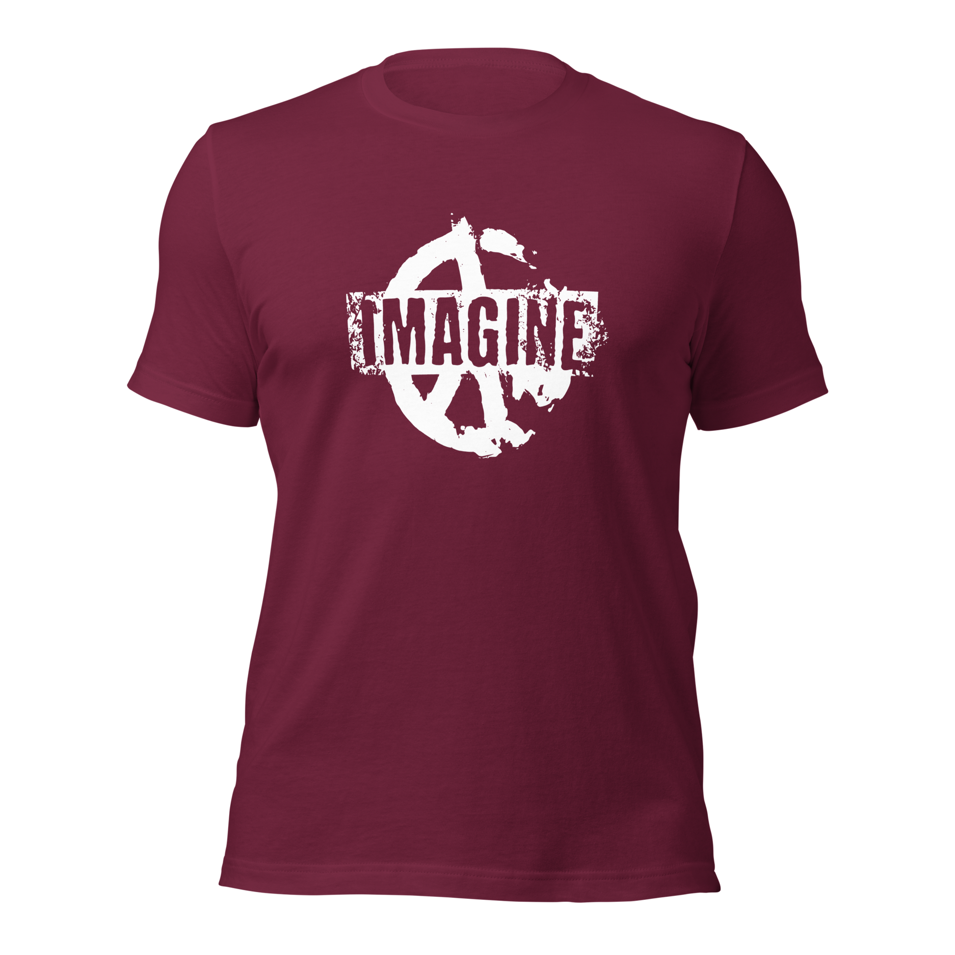 Maroonrotes T-Shirt mit Peace Zeichen Print und Imagine Schriftzug