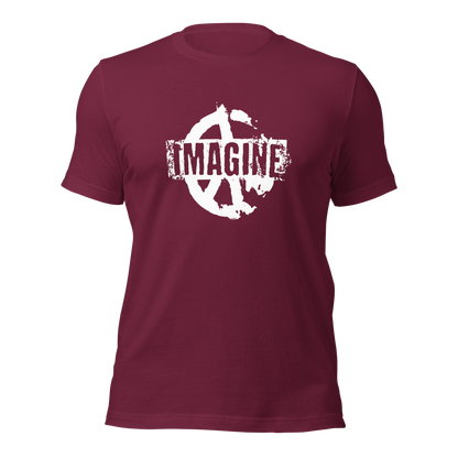 Maroonrotes T-Shirt mit Peace Zeichen Print und Imagine Schriftzug