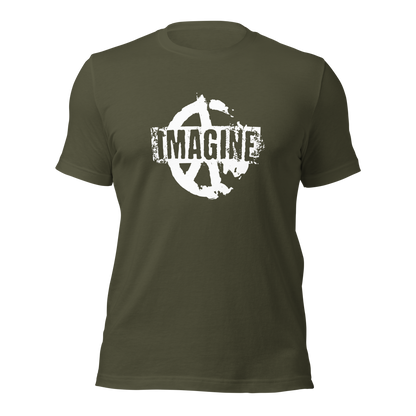 Militärgrünes T-Shirt mit Peace Zeichen Print und Imagine Schriftzug