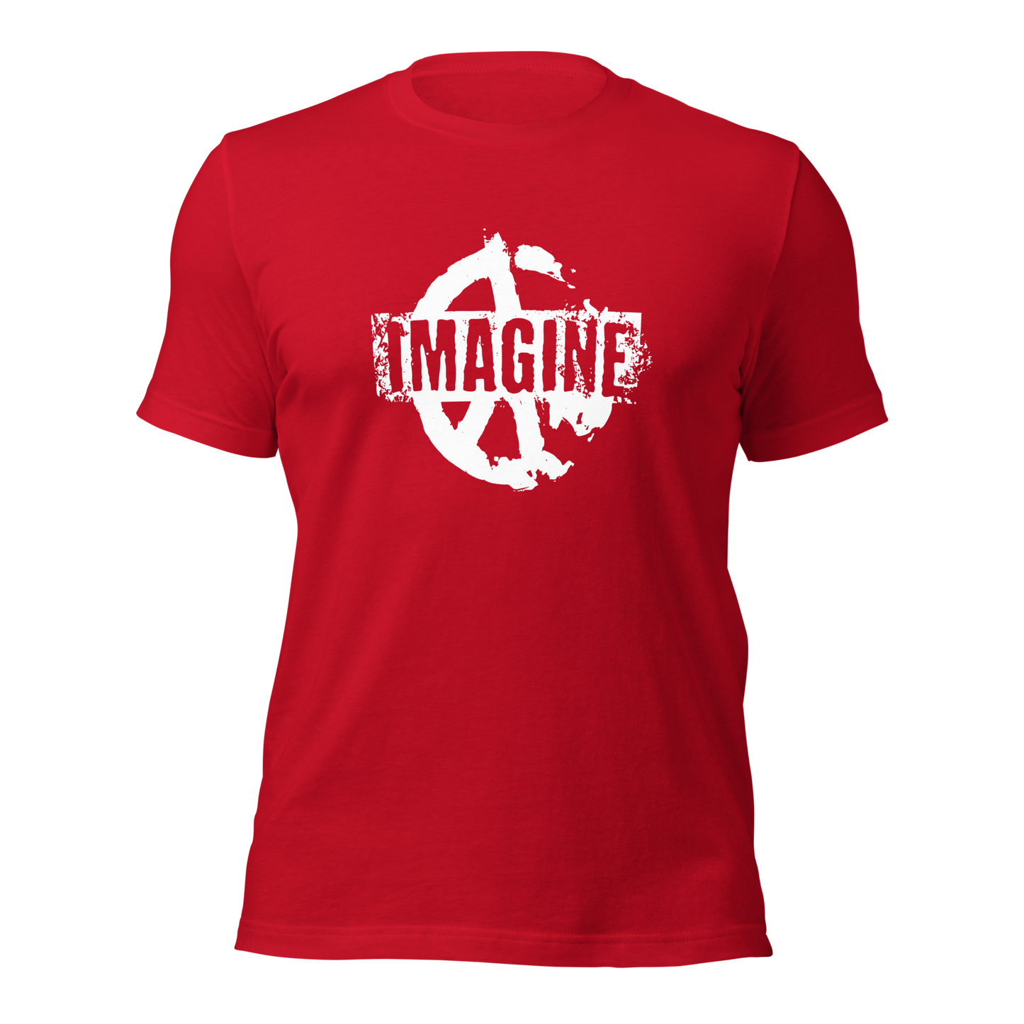 Rotes T-Shirt mit Peace Zeichen Print und Imagine Schriftzug