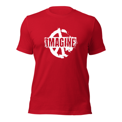 Rotes T-Shirt mit Peace Zeichen Print und Imagine Schriftzug