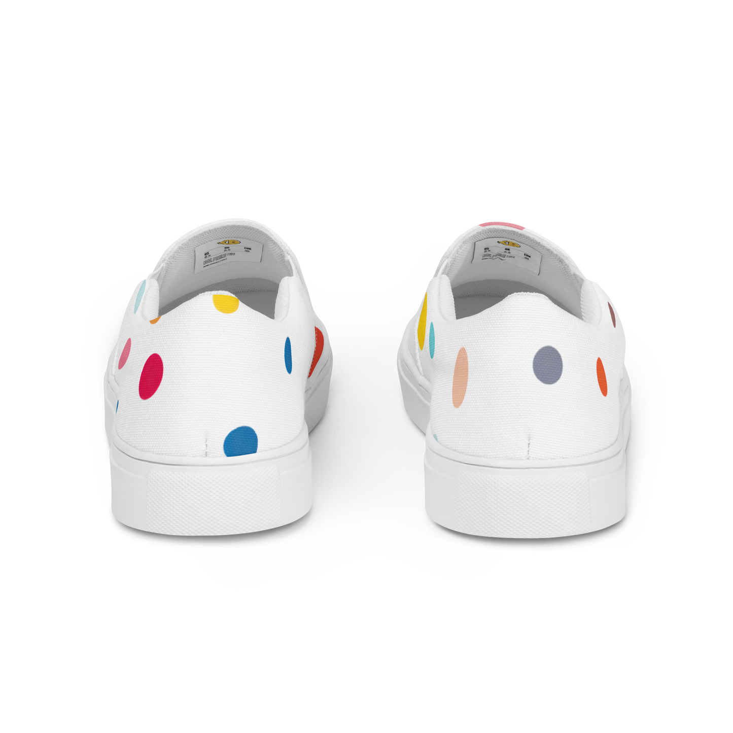 Weiße Damen Slipper mit bunten Pünktchen Hintenansicht