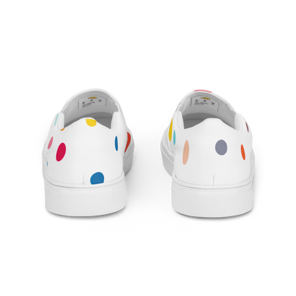 Weiße Damen Slipper mit bunten Pünktchen Hintenansicht