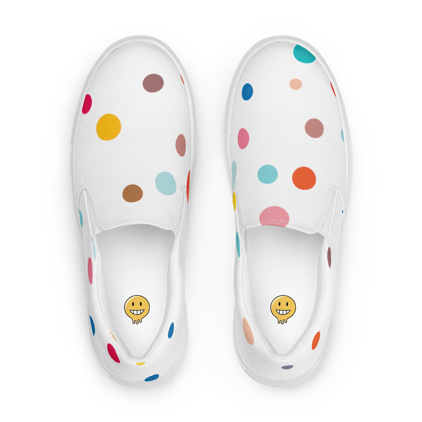 Weiße Damen Slipper mit bunten Pünktchen Obenansicht