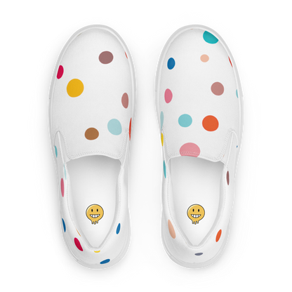 Weiße Damen Slipper mit bunten Pünktchen Obenansicht