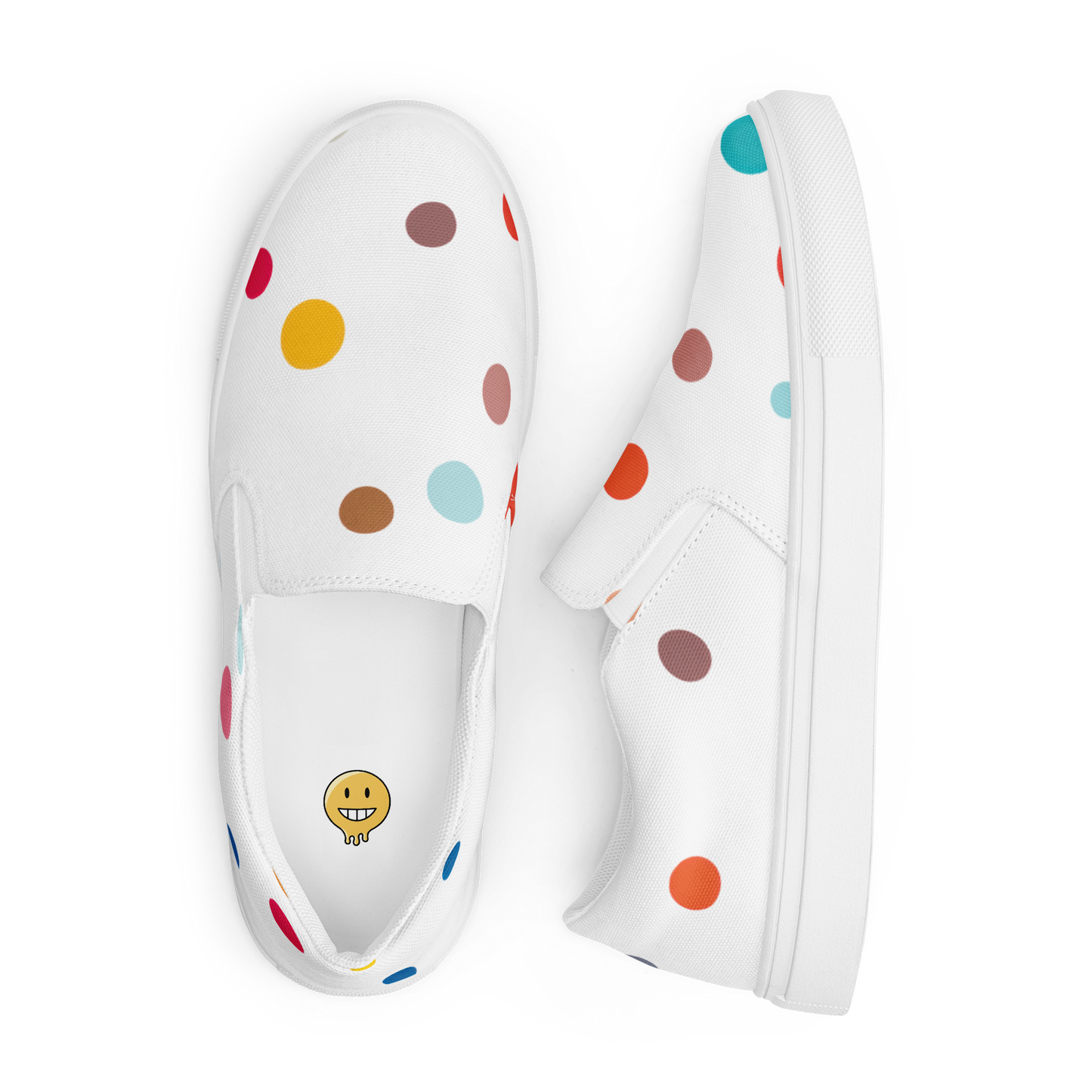 Weiße Damen Slipper mit bunten Pünktchen Seitenansicht2