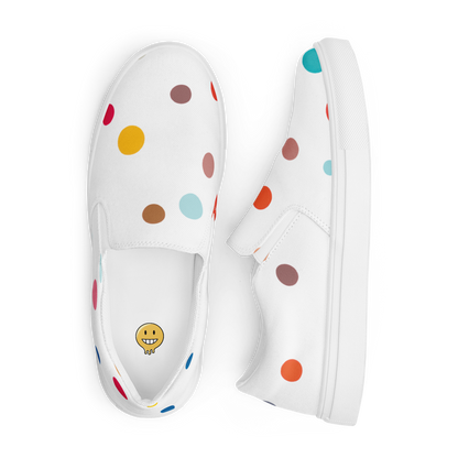 Weiße Damen Slipper mit bunten Pünktchen Seitenansicht2