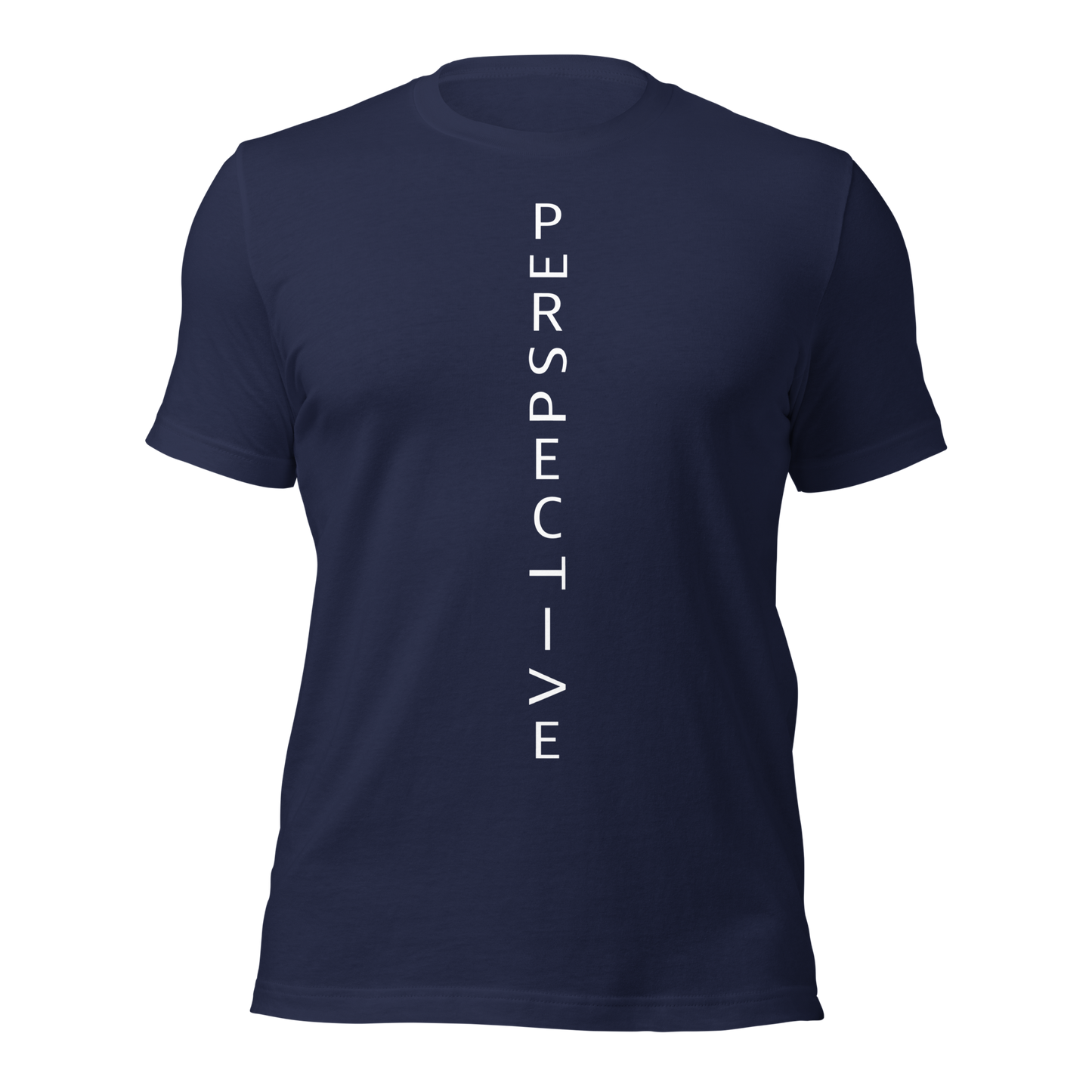 Navy Unisex T-Shirt mit minimalistischem Perspective Print mit verdrehten Buchstaben