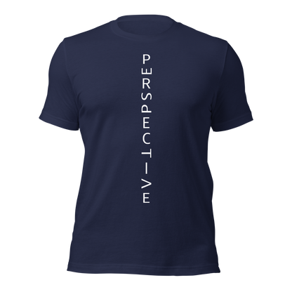 Navy Unisex T-Shirt mit minimalistischem Perspective Print mit verdrehten Buchstaben