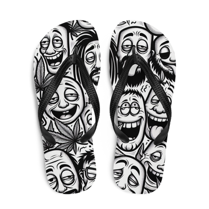 Obenansicht von zwei Flip-Flops mit stoned Gesichtern