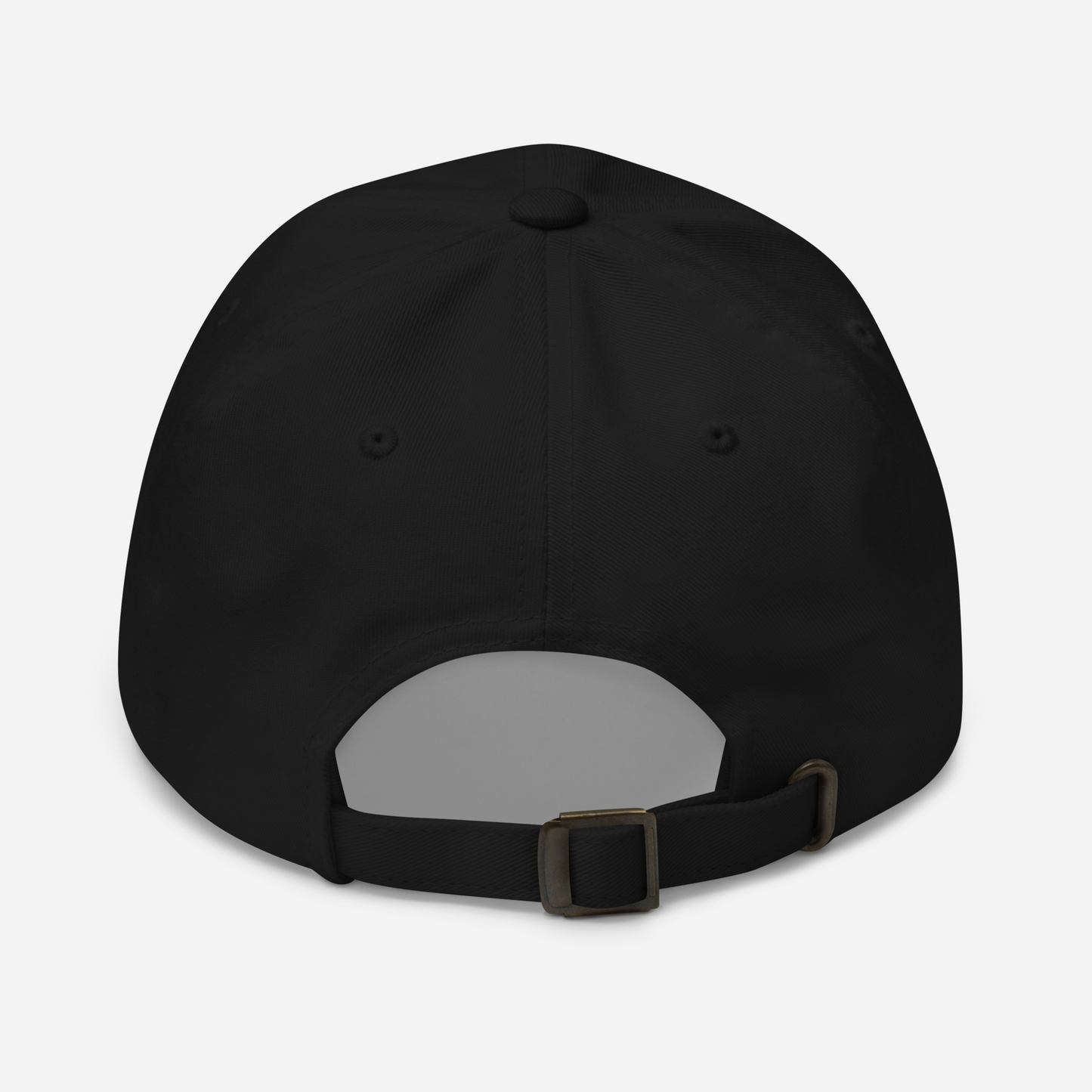 Schwarzes Cap mit antiker Schnalle von hinten