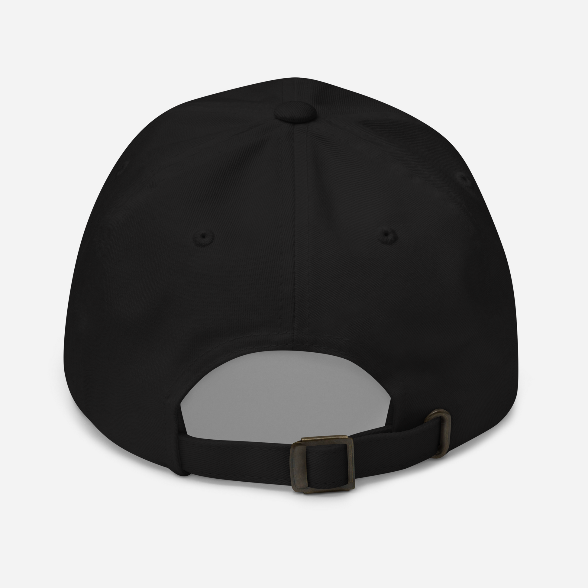 Schwarzes Cap mit antiker Schnalle von hinten