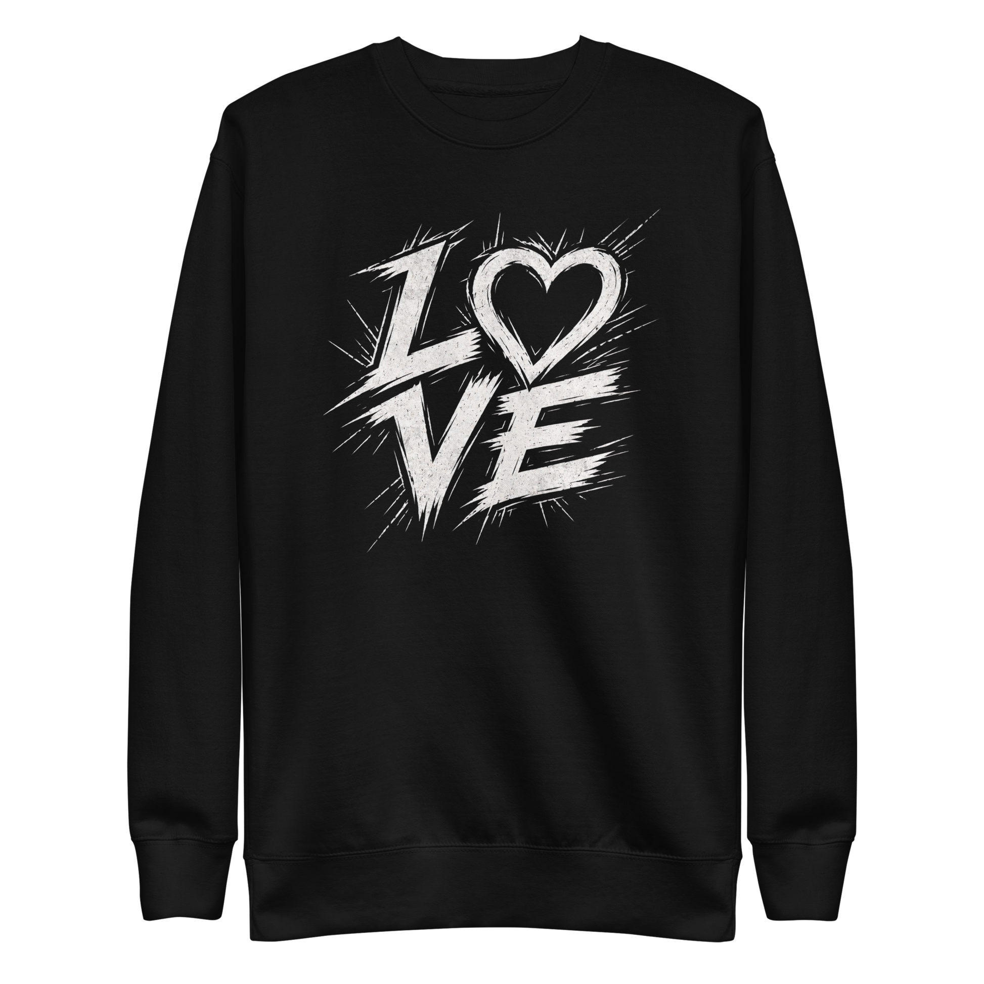 Schwarzer Pullover mit weißem Streetart LOVE Print