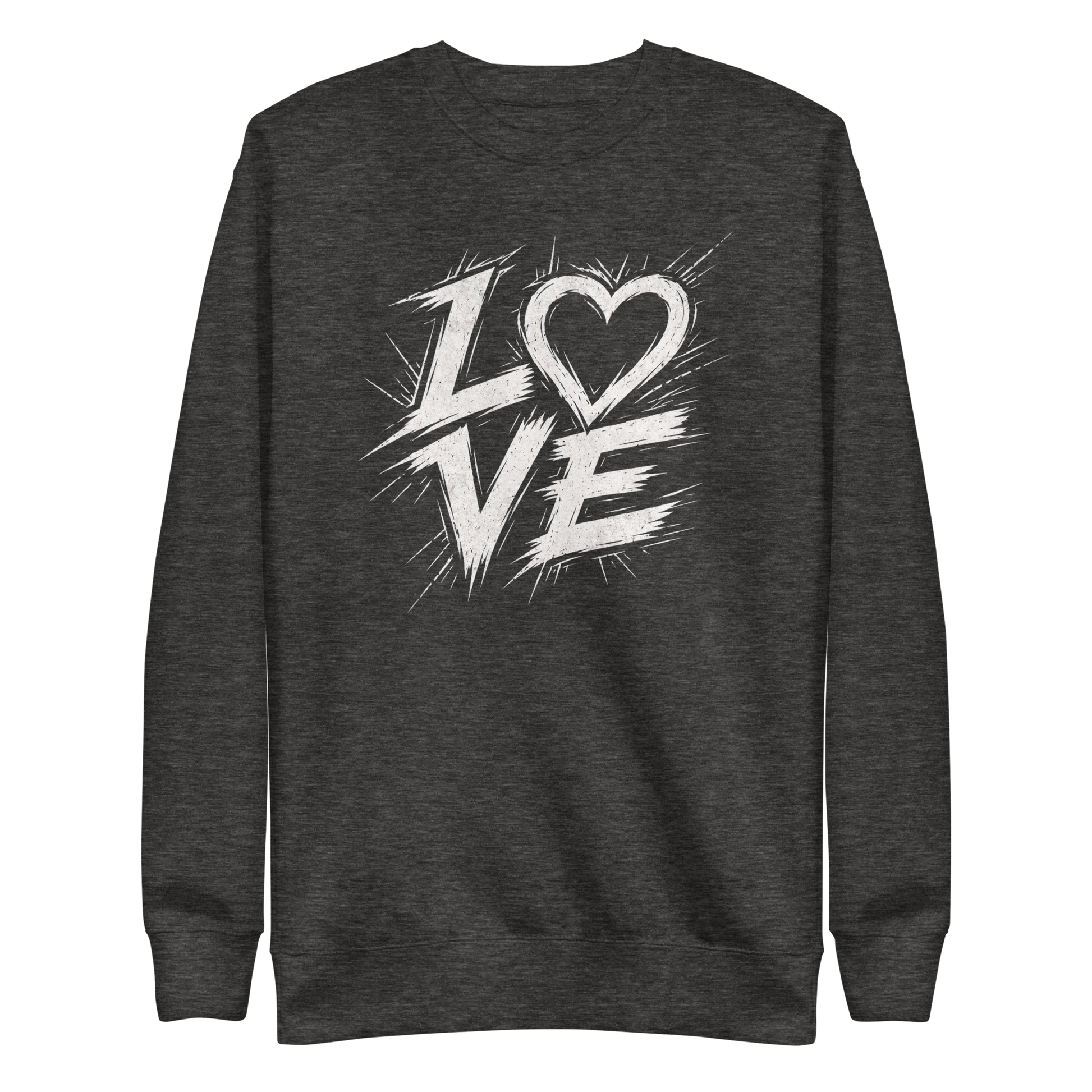 Vintage grauer Pullover mit weißem Streetart LOVE Print