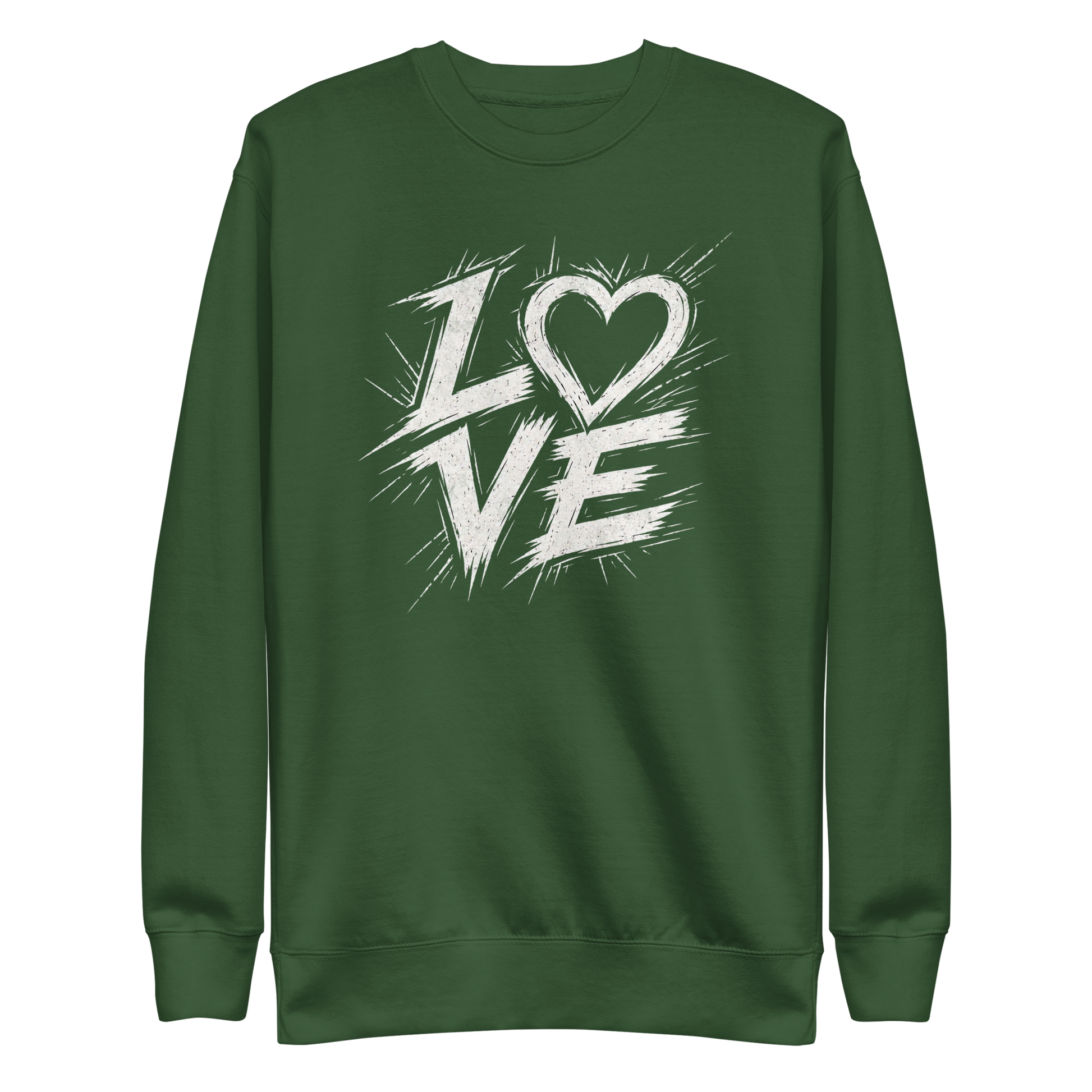 Grüner Pullover mit weißem Streetart LOVE Print