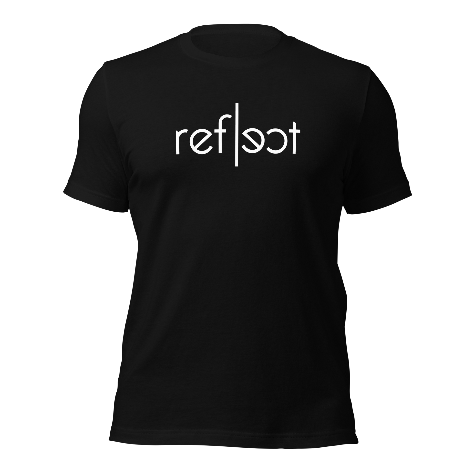 Schwarzes Unisex T-Shirt mit weißem reflect Schriftzug, Brustprint