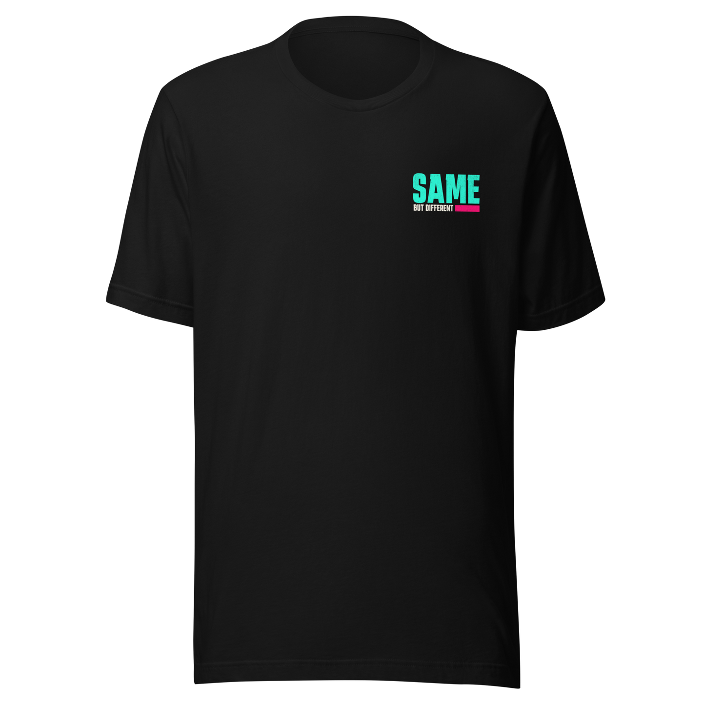 Schwarzes Partnerlook Unisex T-Shirt mit türkisem SAME but different Schriftzug