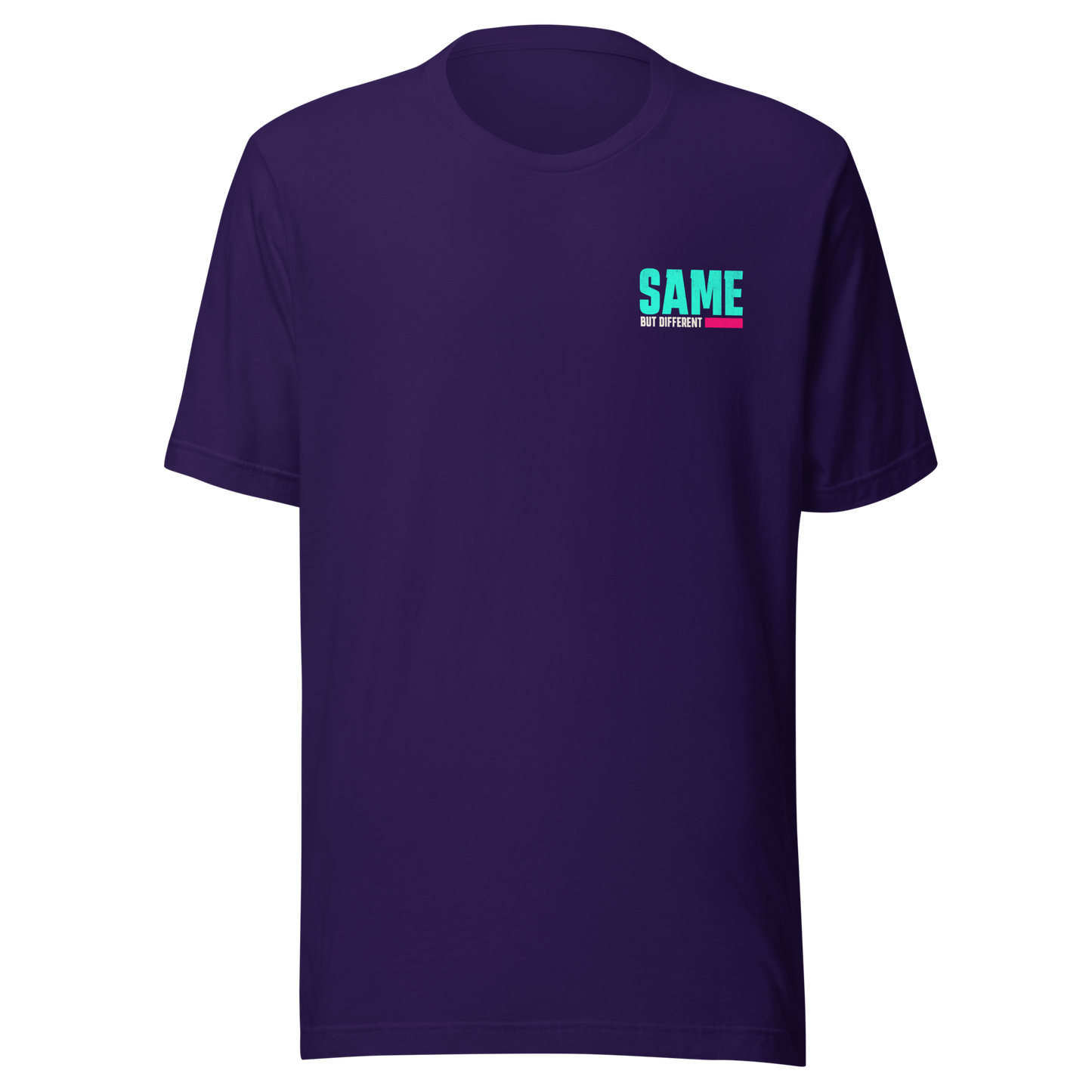 Lila Partnerlook Unisex T-Shirt mit türkisem SAME but different Schriftzug