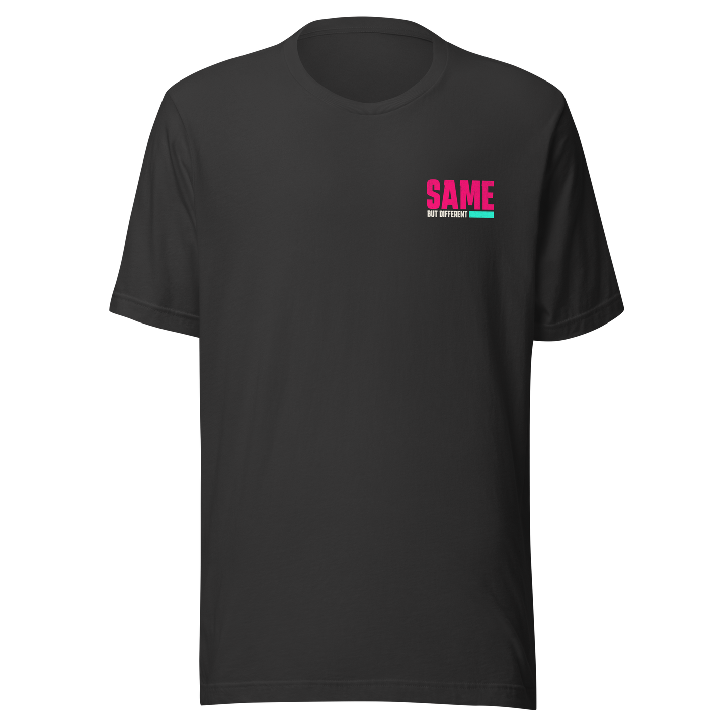 Dunkelgraues Partnerlook Unisex T-Shirt mit pinkem SAME but different Schriftzug