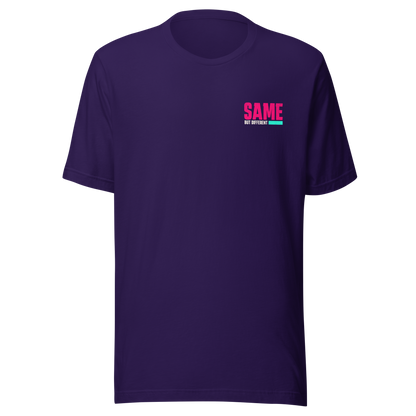 Lila Partnerlook Unisex T-Shirt mit pinkem SAME but different Schriftzug