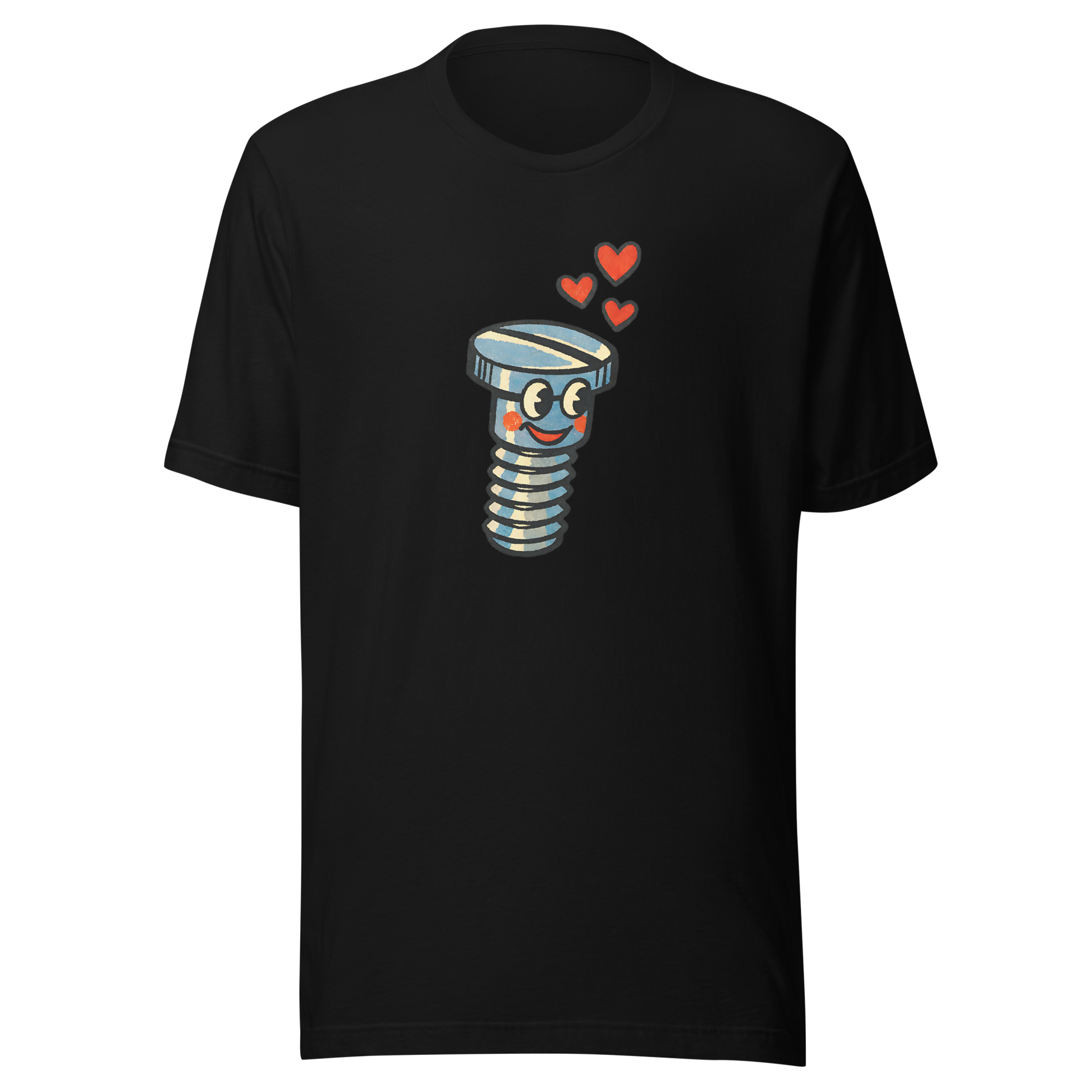 Schwarzes Partnerlook T-Shirt mit verliebter Schraube und Herzchen