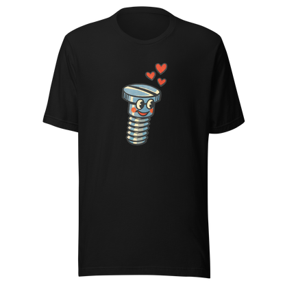 Schwarzes Partnerlook T-Shirt mit verliebter Schraube und Herzchen