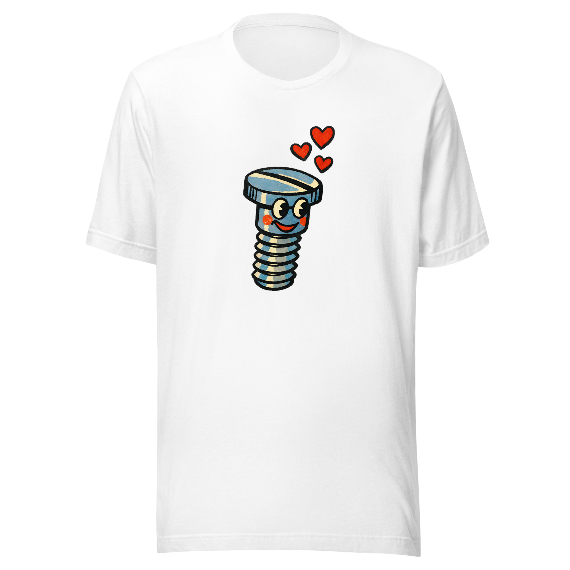 Weißes T-Shirt mit verliebter Schraube und Herzchen Motiv