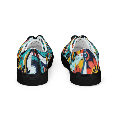 Bunte Sneaker mit abstraktem Muster im urbanem Stil und schwarzem Gummirand Hintenansicht