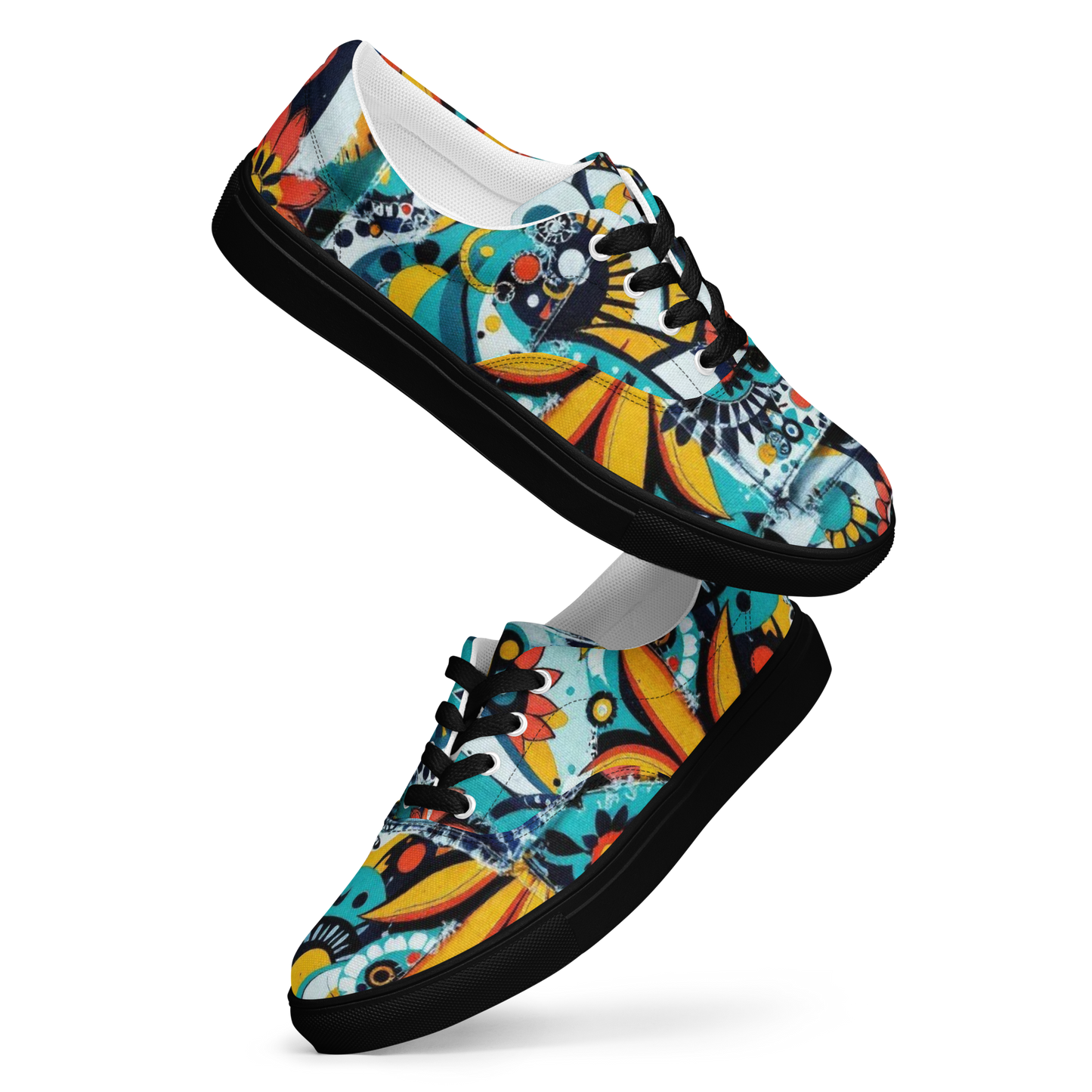 Bunte Sneaker mit abstraktem Muster im urbanem Stil und schwarzem Gummirand