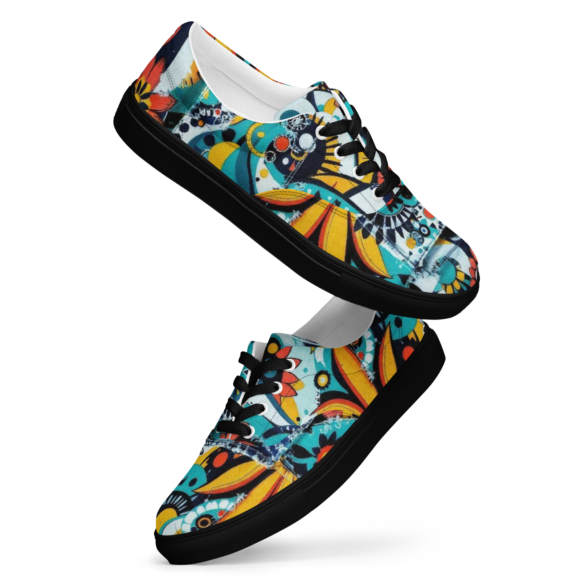 Bunte Sneaker mit abstraktem Muster im urbanem Stil und schwarzem Gummirand