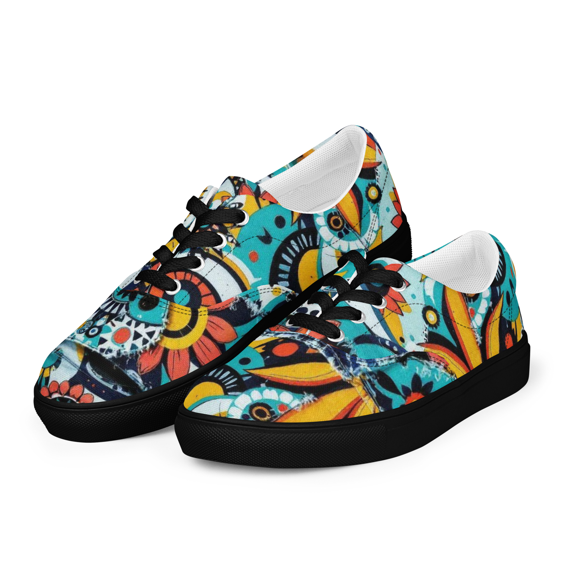 Bunte Sneaker mit abstraktem Muster im urbanem Stil und schwarzem Gummirand