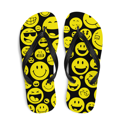 Schwarze Flip-Flops mit verschiedenen gelben Smileys
